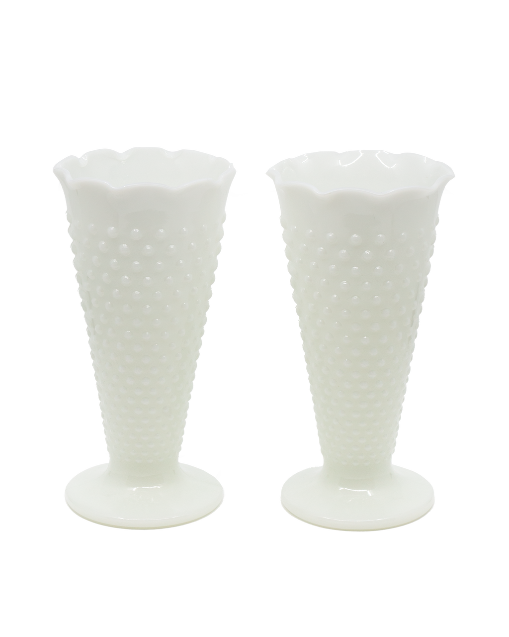 Anchor Hocking Milk Glass Hobnail Vases — Set of 2