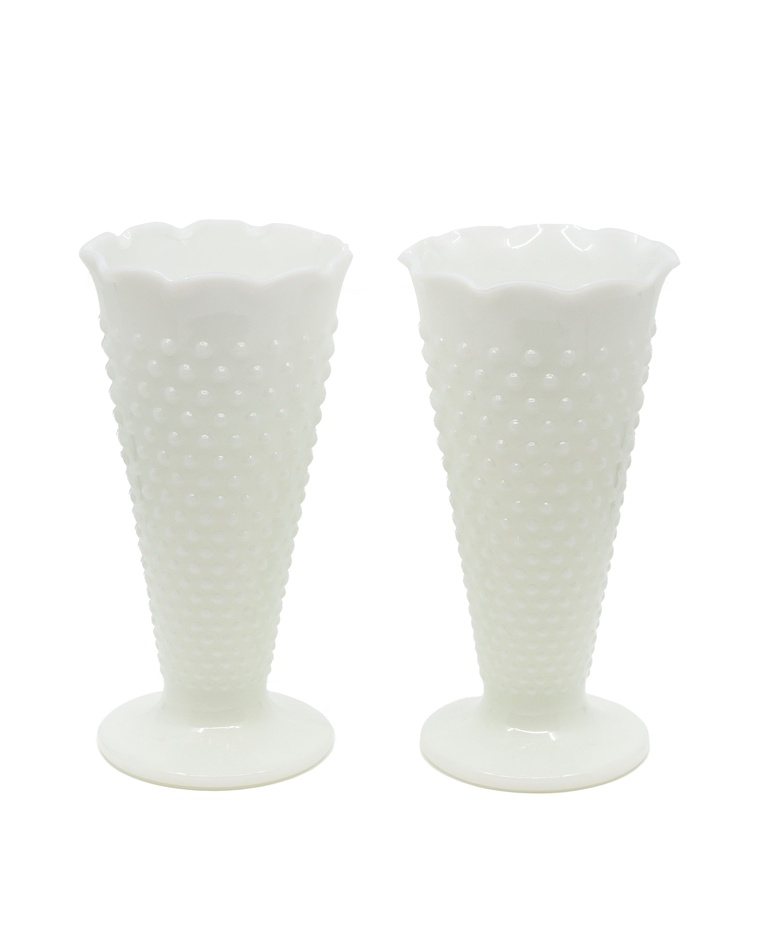 Anchor Hocking Milk Glass Hobnail Vases — Set of 2