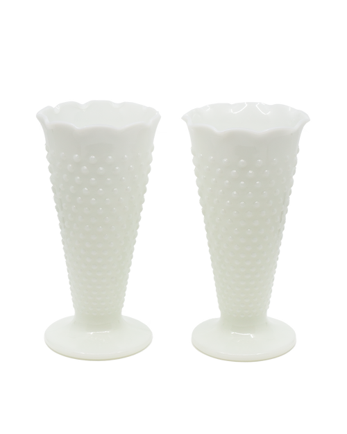Anchor Hocking Milk Glass Hobnail Vases — Set of 2