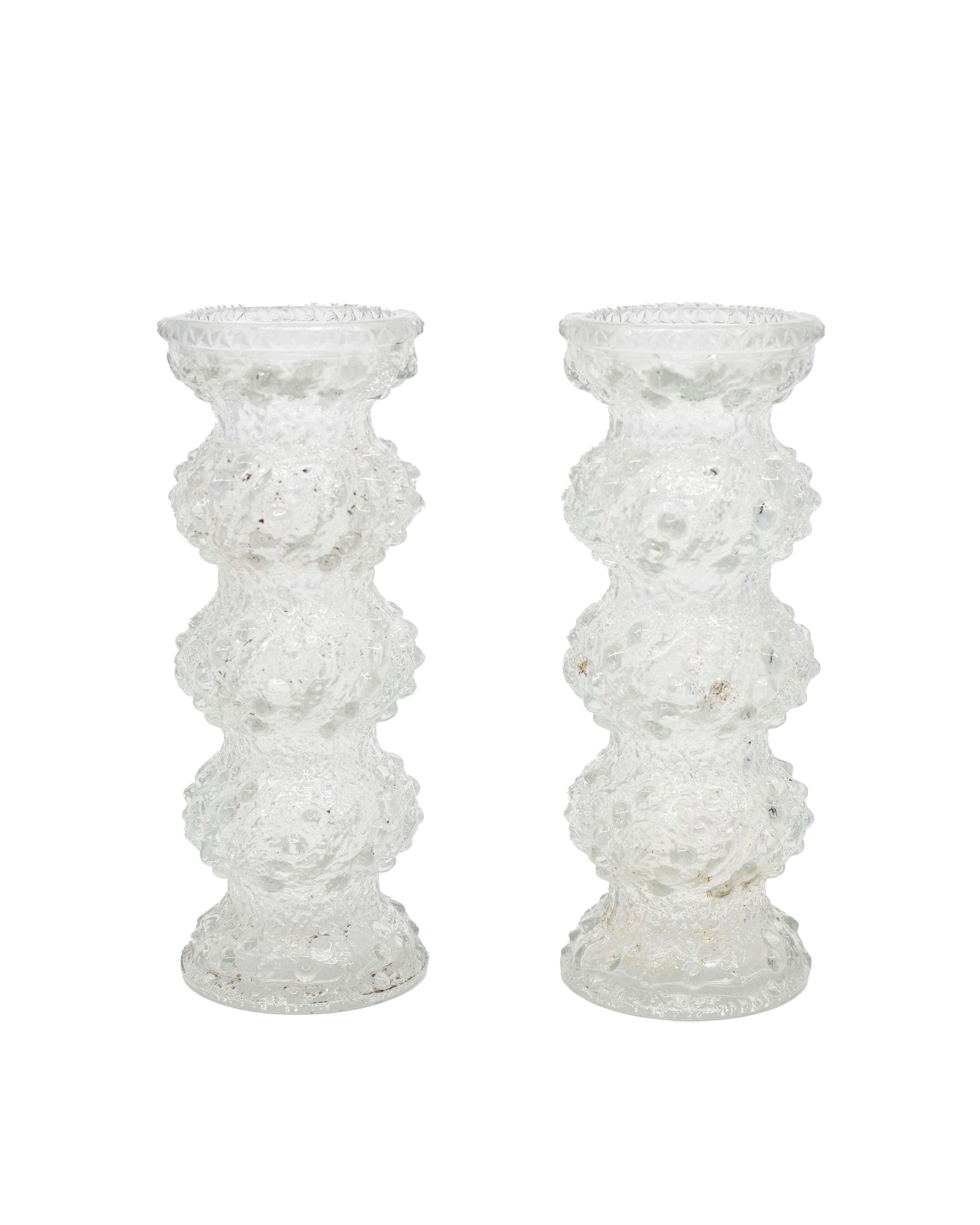 Oberglas 'Ice' Textured Art Glass Vases — Set of 2