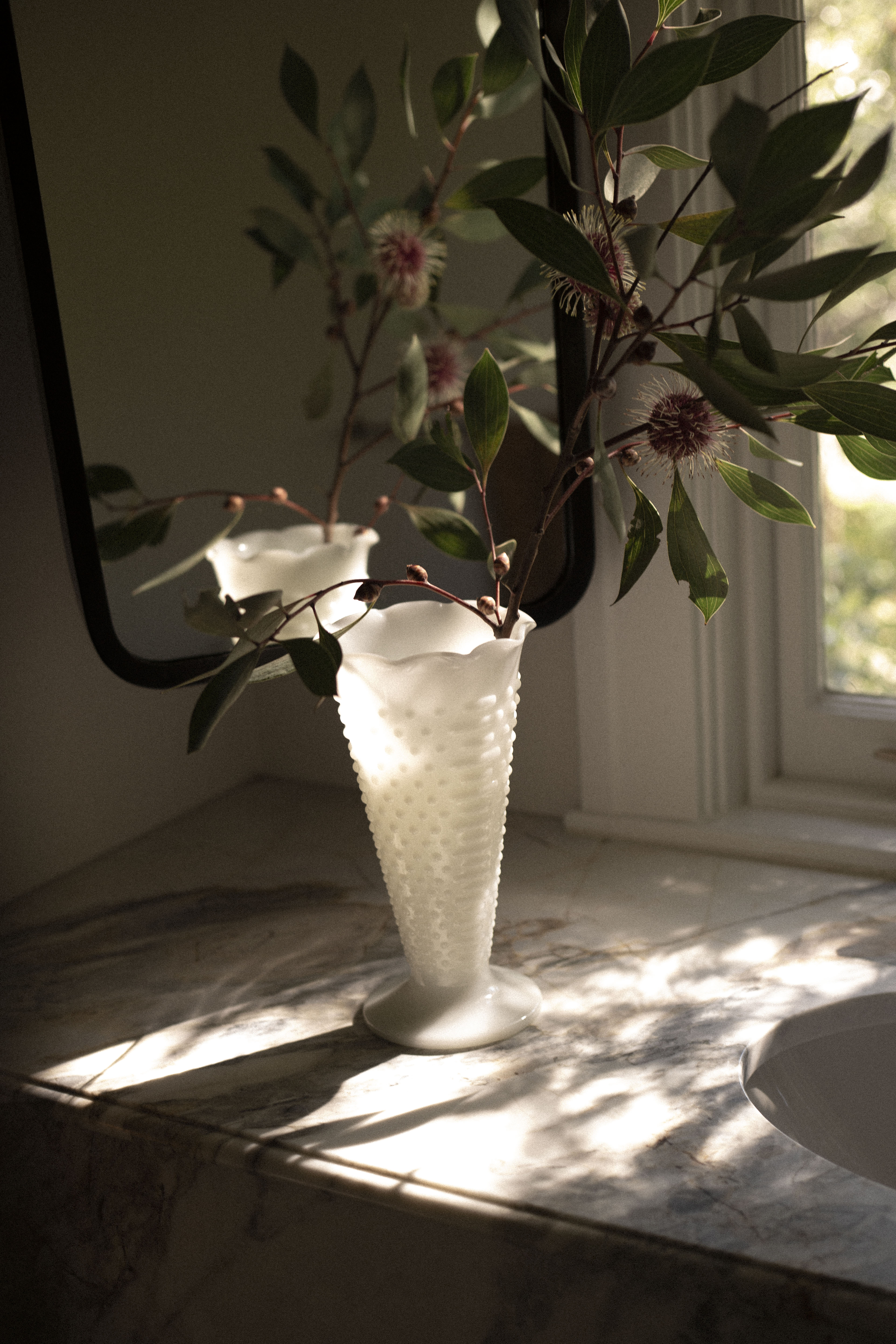 Anchor Hocking Milk Glass Hobnail Vases — Set of 2