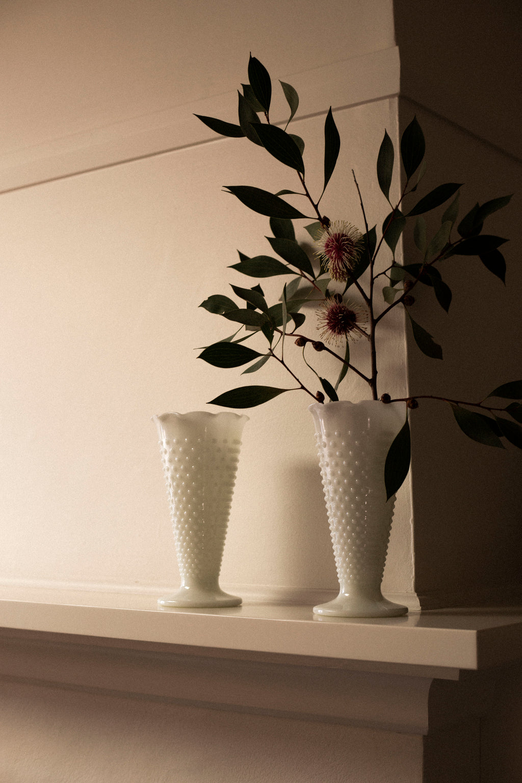 Anchor Hocking Milk Glass Hobnail Vases — Set of 2