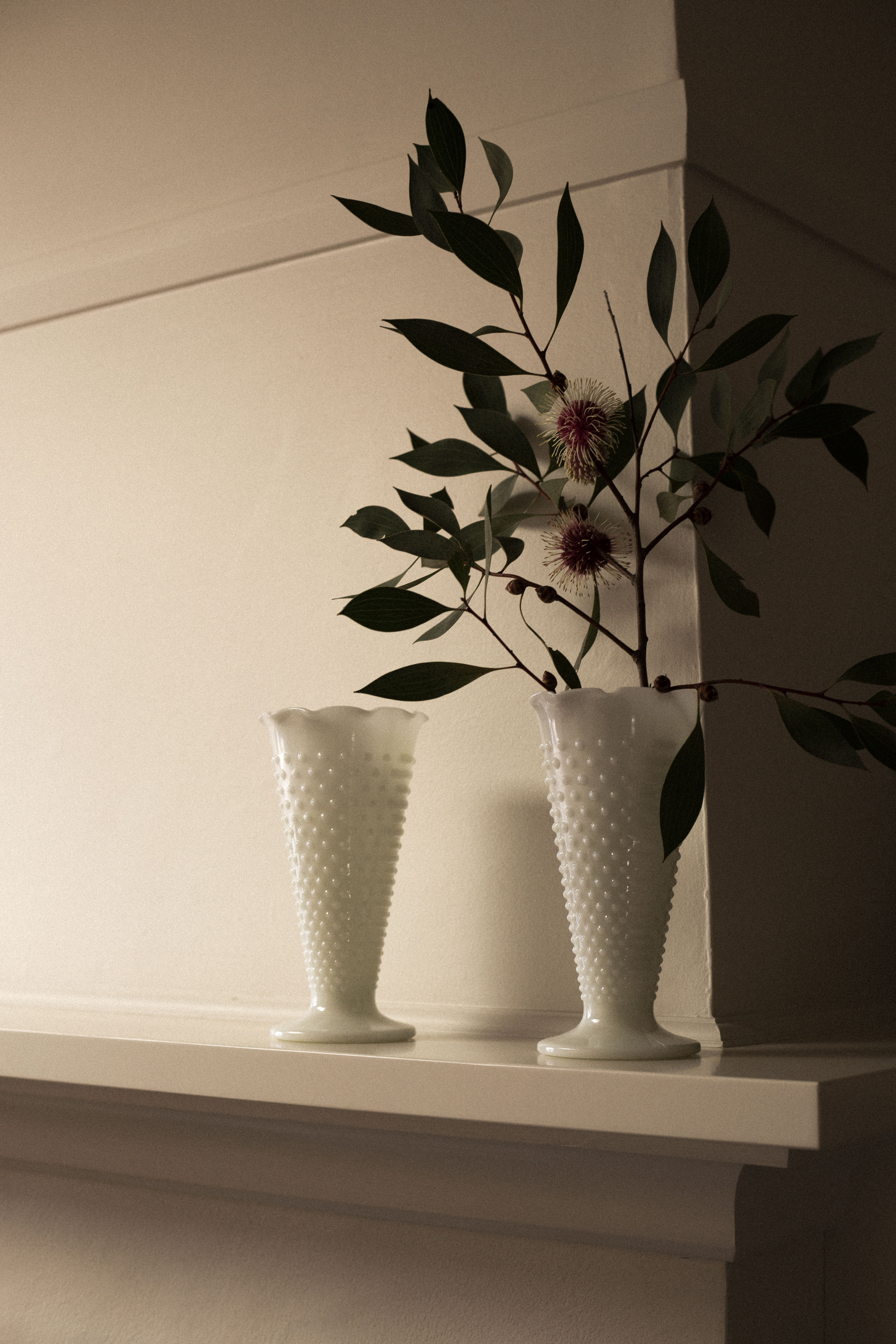 Anchor Hocking Milk Glass Hobnail Vases — Set of 2