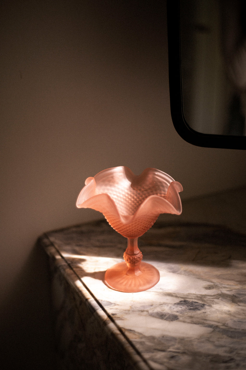 Ivima Pink Diamond Point Glass Compote
